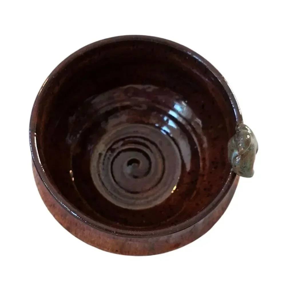 Handcrafted Brown Ceramic Bowl With Bird Accent